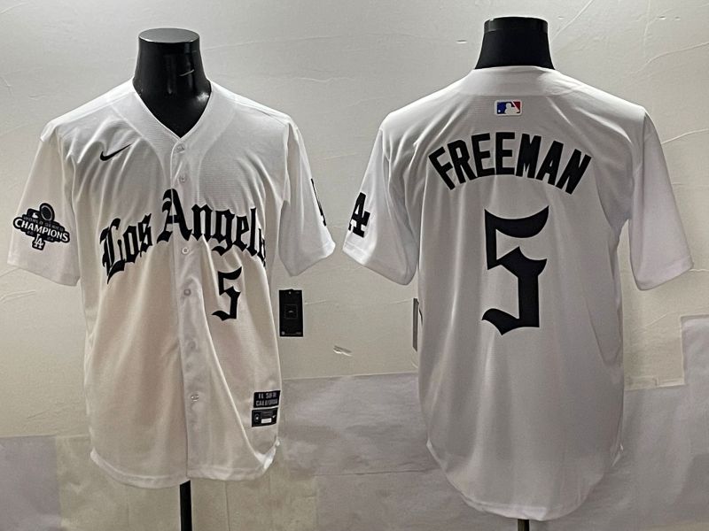 Men 2025 Los Angeles Dodgers #5 Freeman White Five generations Joint Name Nike MLB Jersey style 5185
